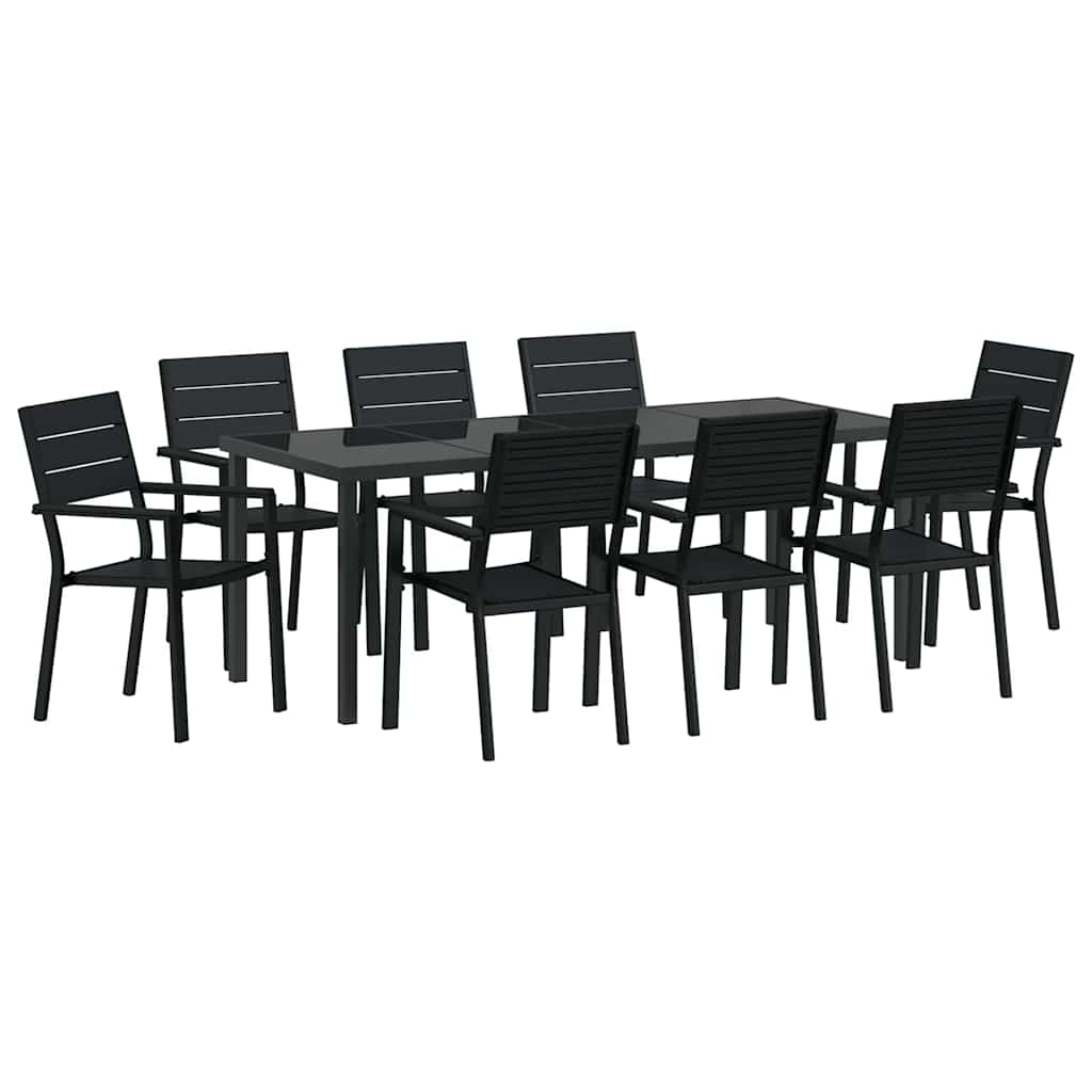 Tuin eettafelset 9 pcs Zwart Gepoedercoat staal – afbeelding 2