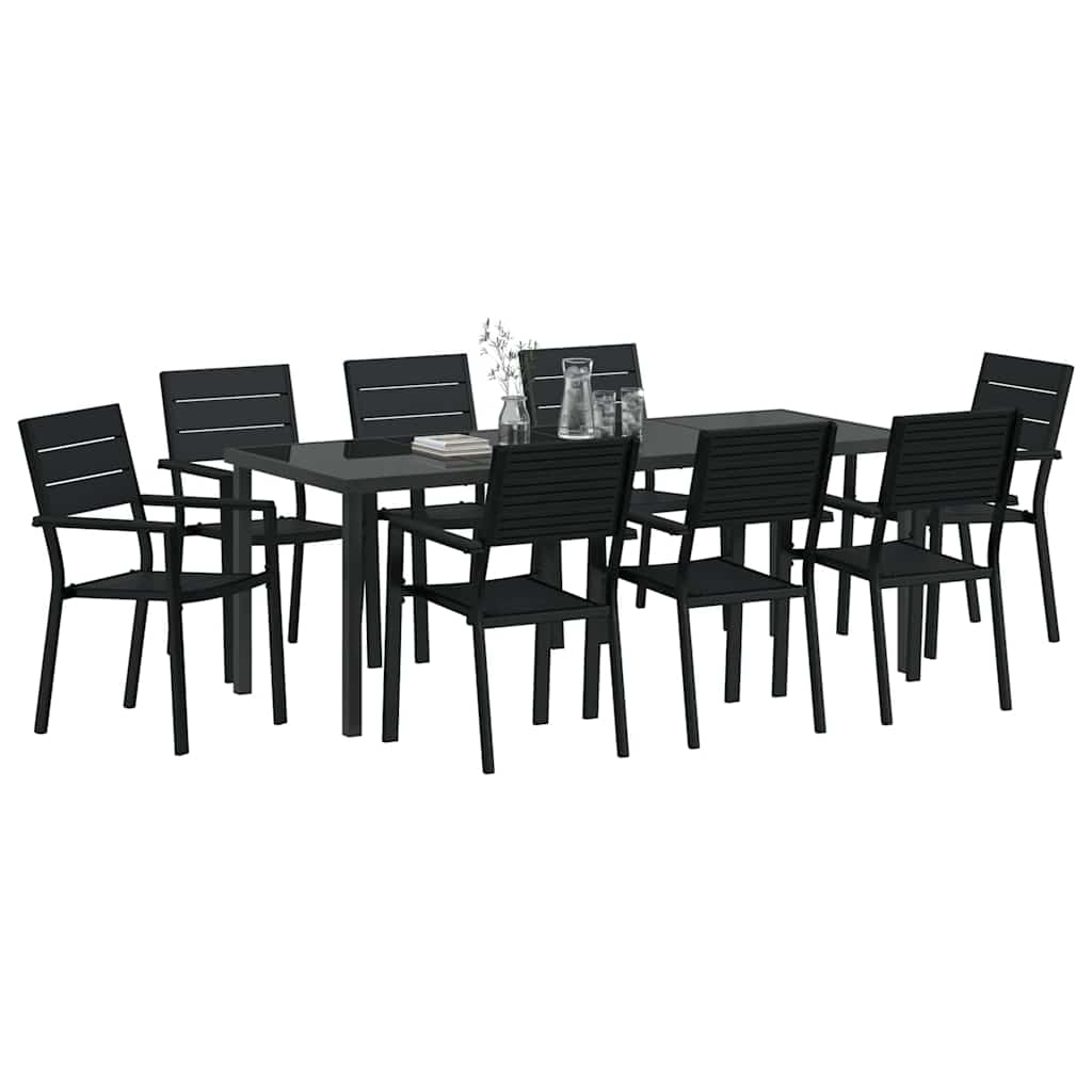 Tuin eettafelset 9 pcs Zwart Gepoedercoat staal – afbeelding 3