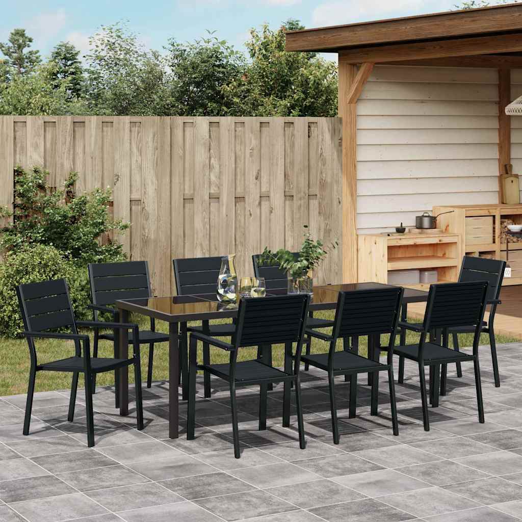 Tuin eettafelset 9 pcs Zwart Gepoedercoat staal – afbeelding 4