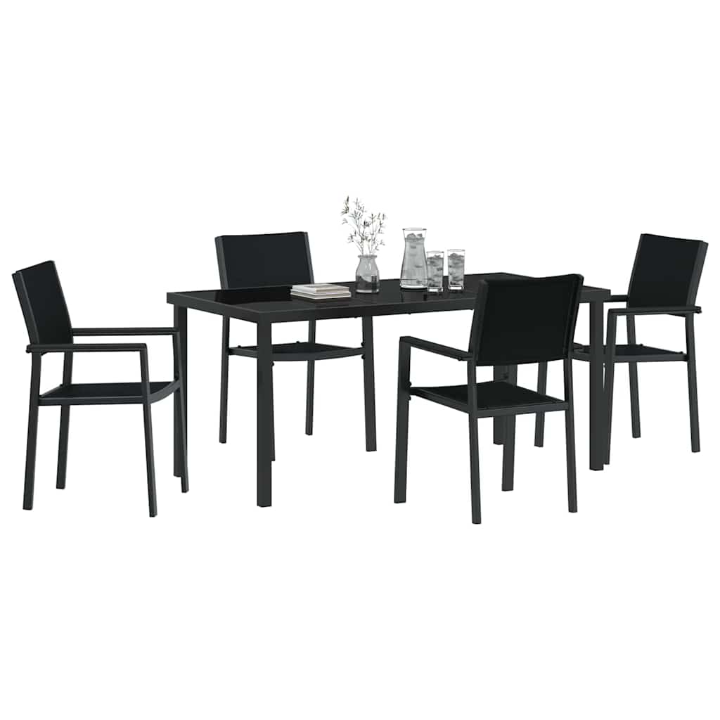 Tuin eettafelset 5 pcs Zwart Gepoedercoat staal – afbeelding 3