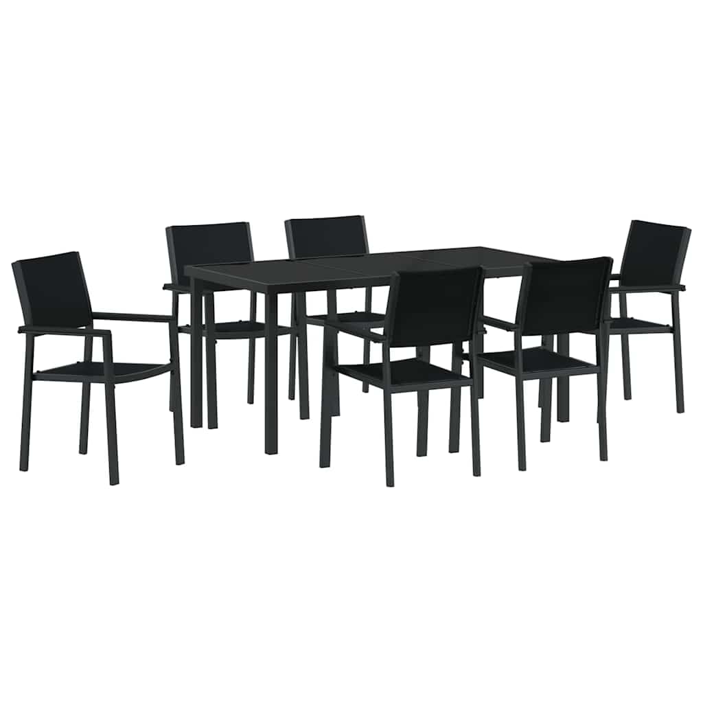 Tuin eettafelset 7 pcs Zwart Gepoedercoat staal – afbeelding 2