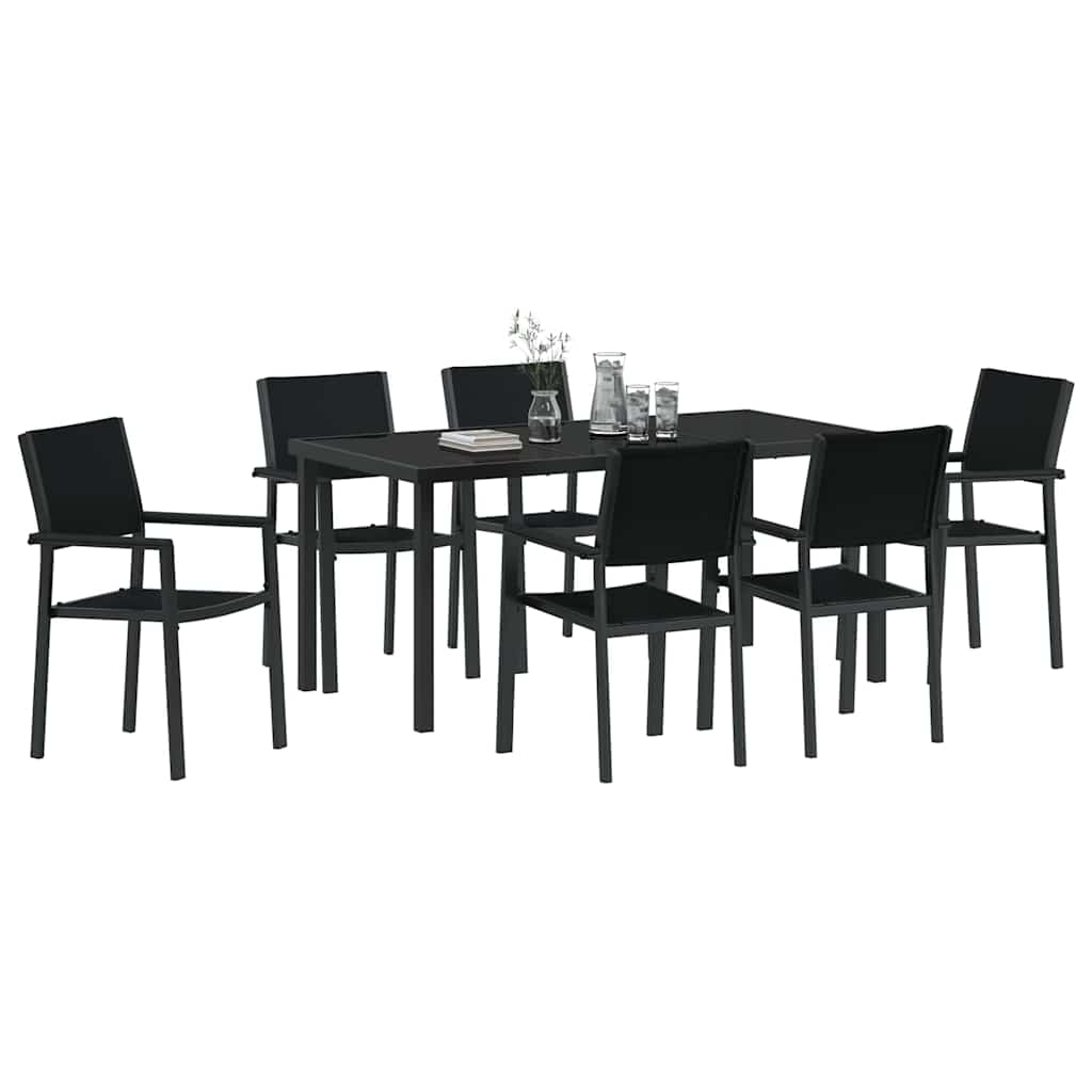 Tuin eettafelset 7 pcs Zwart Gepoedercoat staal – afbeelding 3