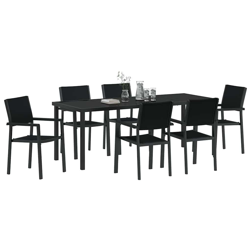 Tuin eettafelset 7 pcs Zwart Gepoedercoat staal – afbeelding 3