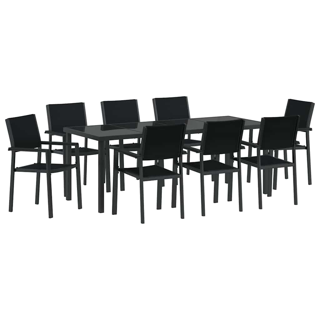 Tuin eettafelset 9 pcs Zwart Gepoedercoat staal – afbeelding 2