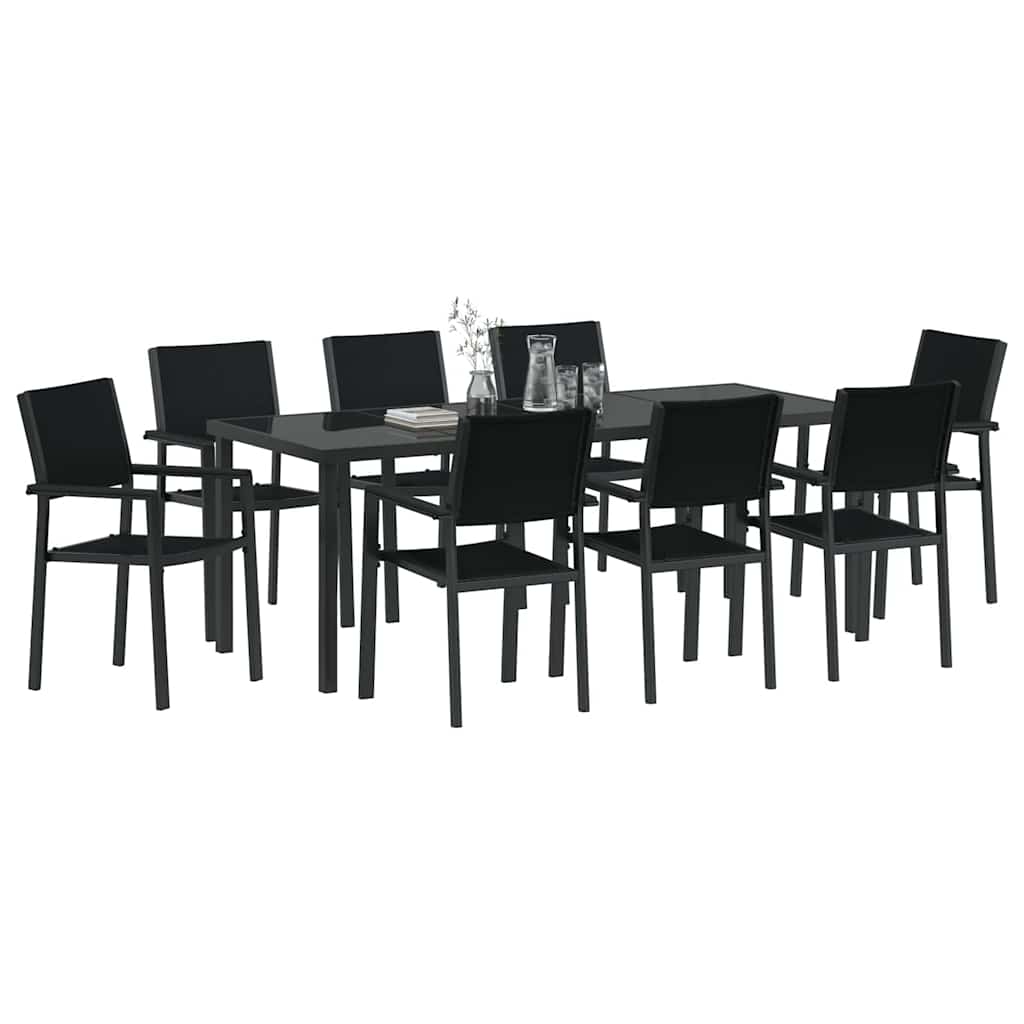 Tuin eettafelset 9 pcs Zwart Gepoedercoat staal – afbeelding 3