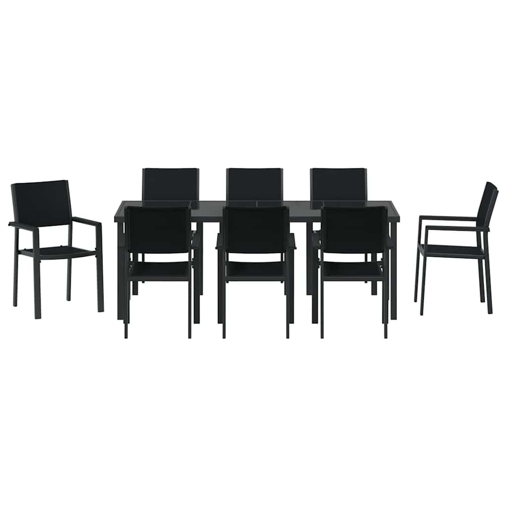 Tuin eettafelset 9 pcs Zwart Gepoedercoat staal – afbeelding 7