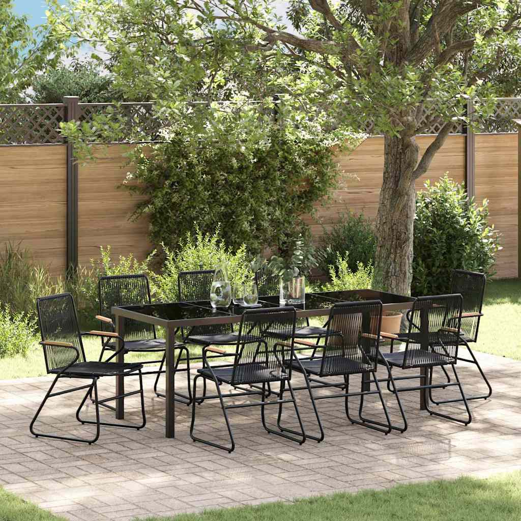 Tuin eettafelset 9 pcs Zwart Gepoedercoat staal – afbeelding 1