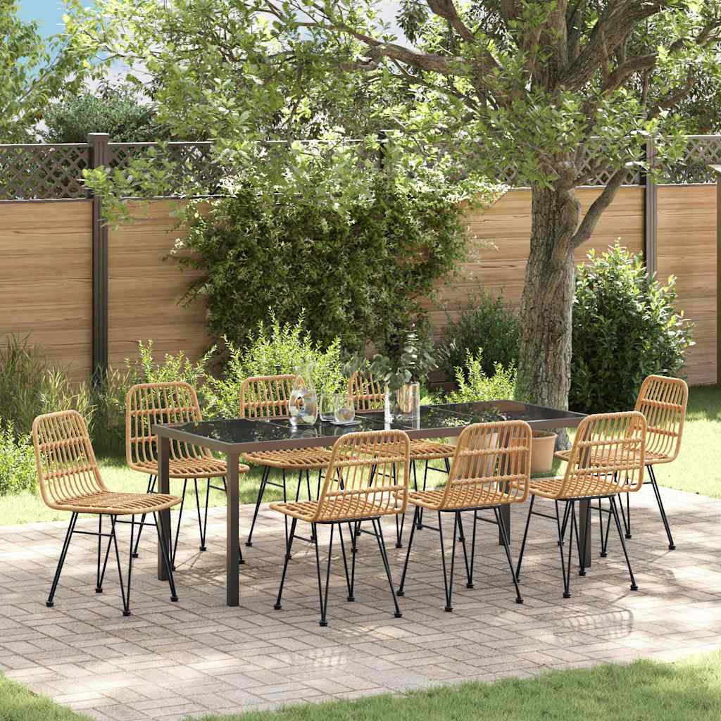 Tuin eettafelset 9 pcs Bruin Gepoedercoat staal – afbeelding 1