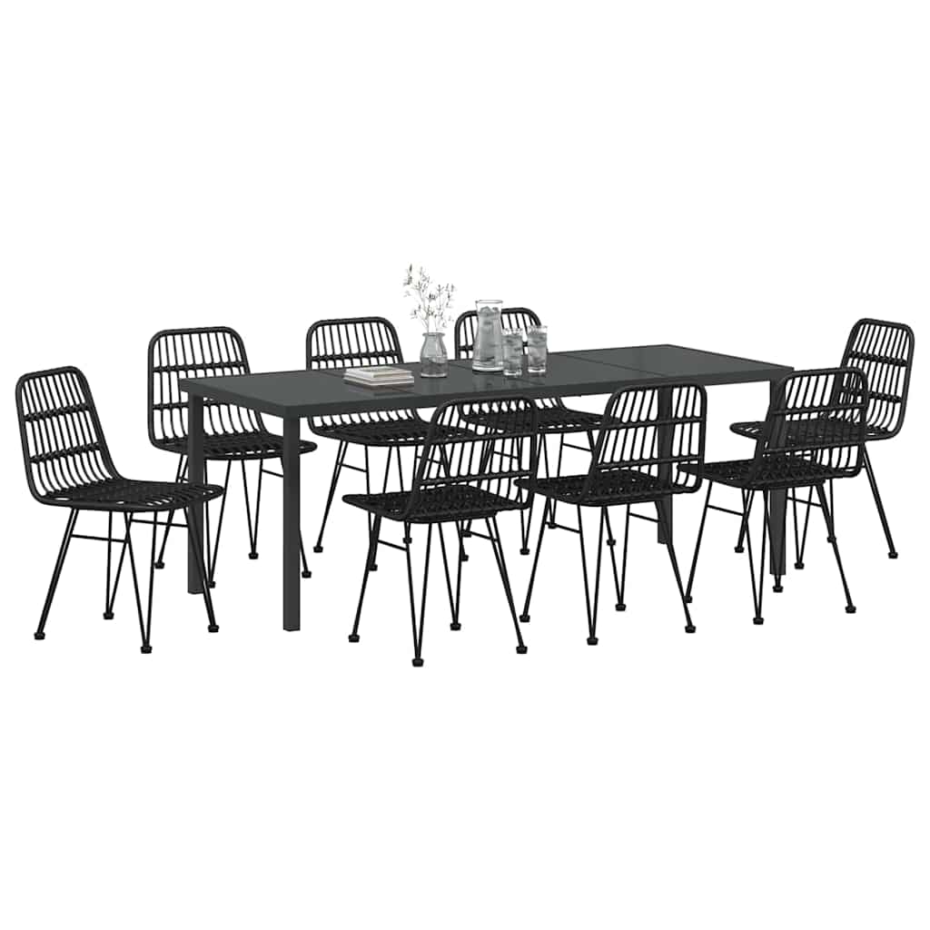 Tuin eettafelset 9 pcs Zwart Gepoedercoat staal – afbeelding 3