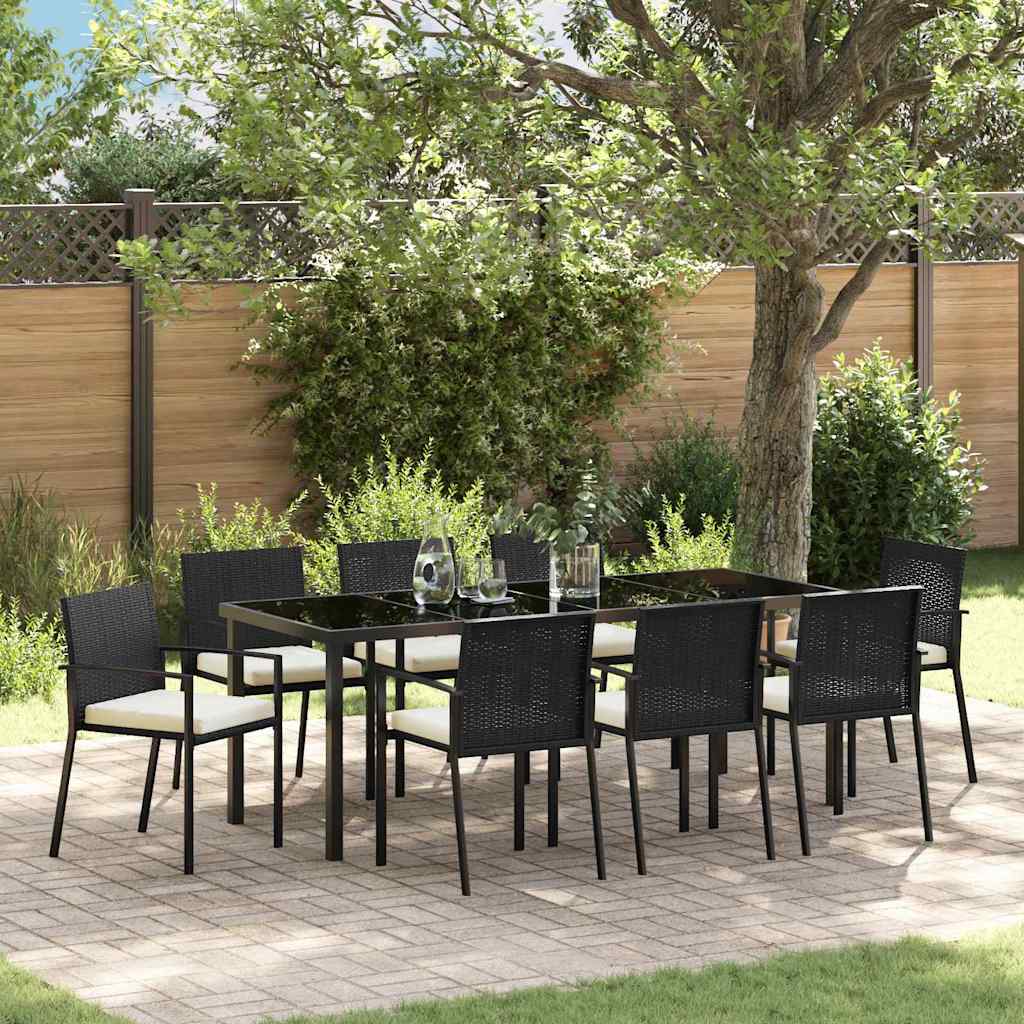Tuin eettafelset 9 pcs Zwart Gepoedercoat staal – afbeelding 1