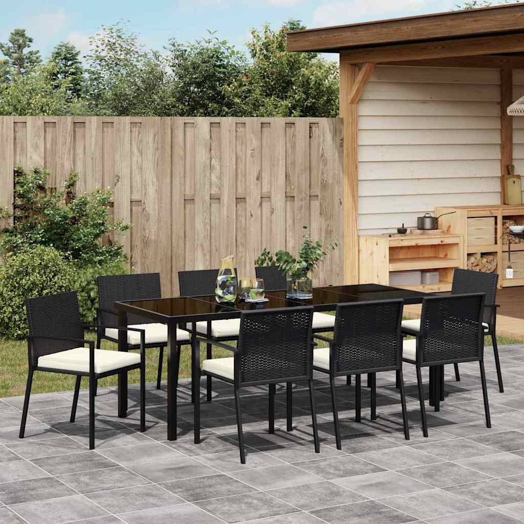 Tuin eettafelset 9 pcs Zwart Gepoedercoat staal – afbeelding 4