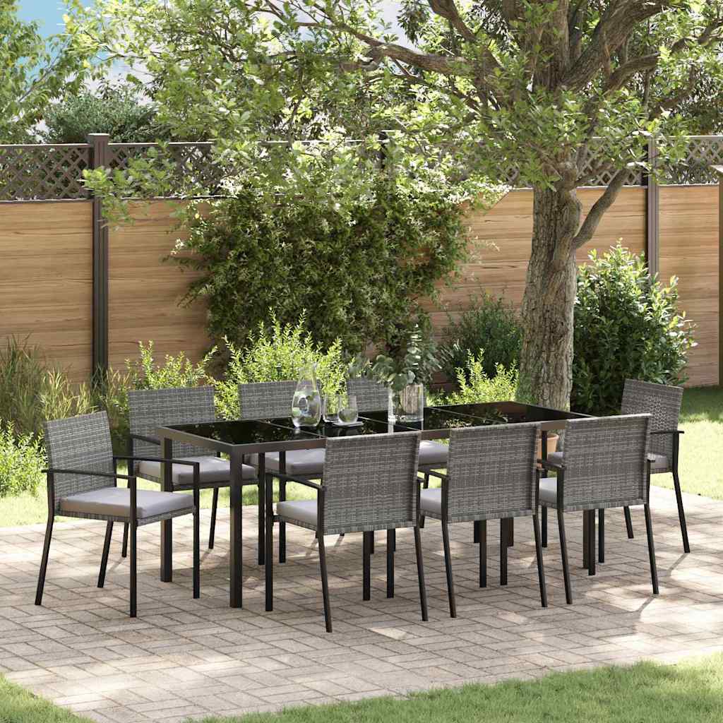 Tuin eettafelset 9 pcs Grijs Gepoedercoat staal – afbeelding 1