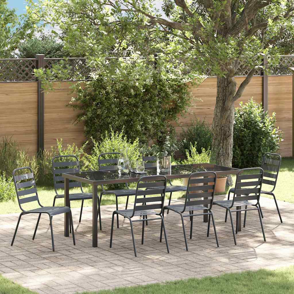 Tuin eettafelset 9 pcs Antraciet Gepoedercoat staal – afbeelding 1