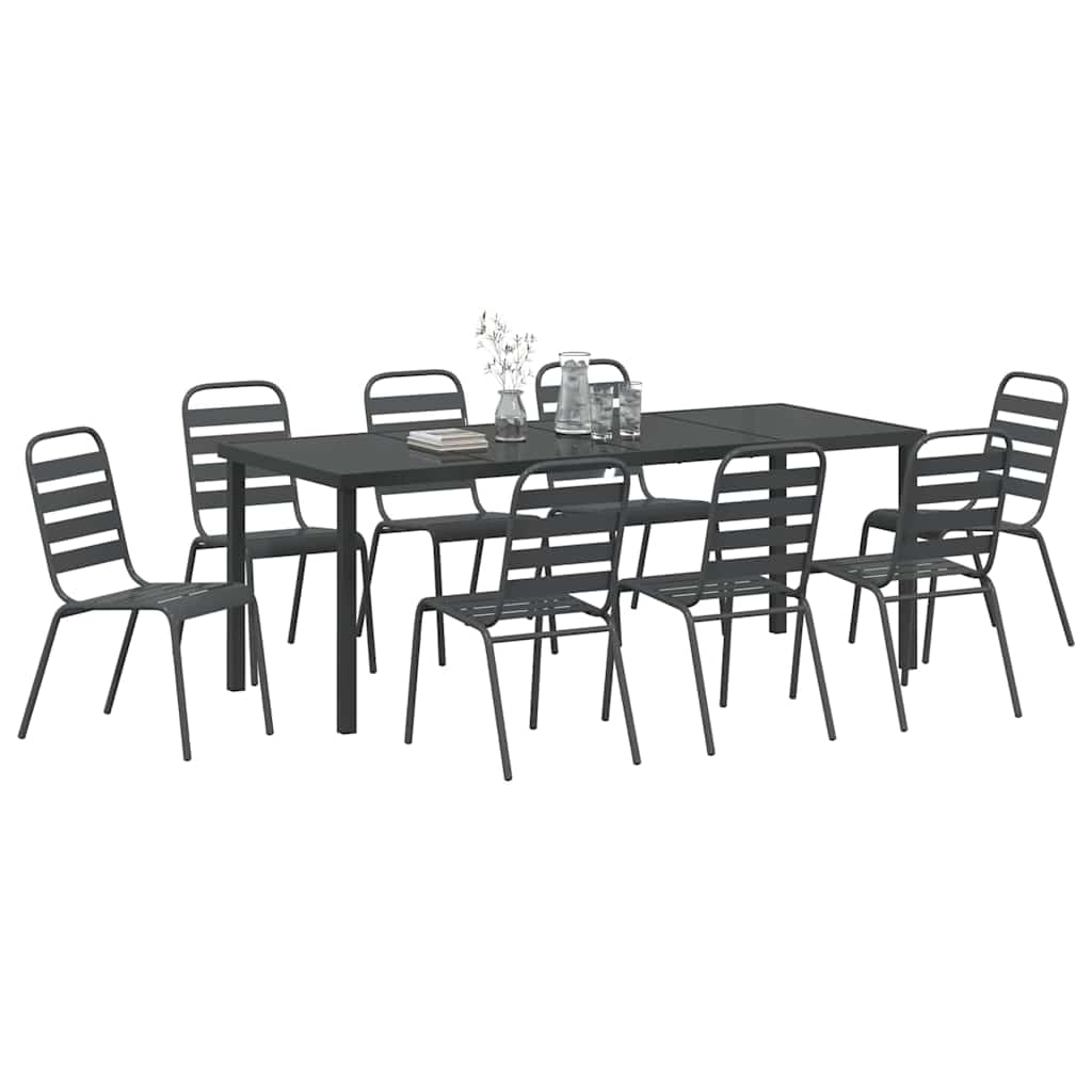 Tuin eettafelset 9 pcs Antraciet Gepoedercoat staal – afbeelding 3