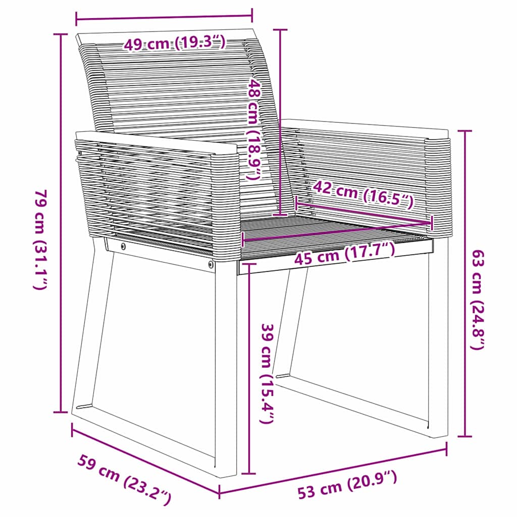 Tuin eettafelset 3 pcs Zwart Gepoedercoat staal – afbeelding 10