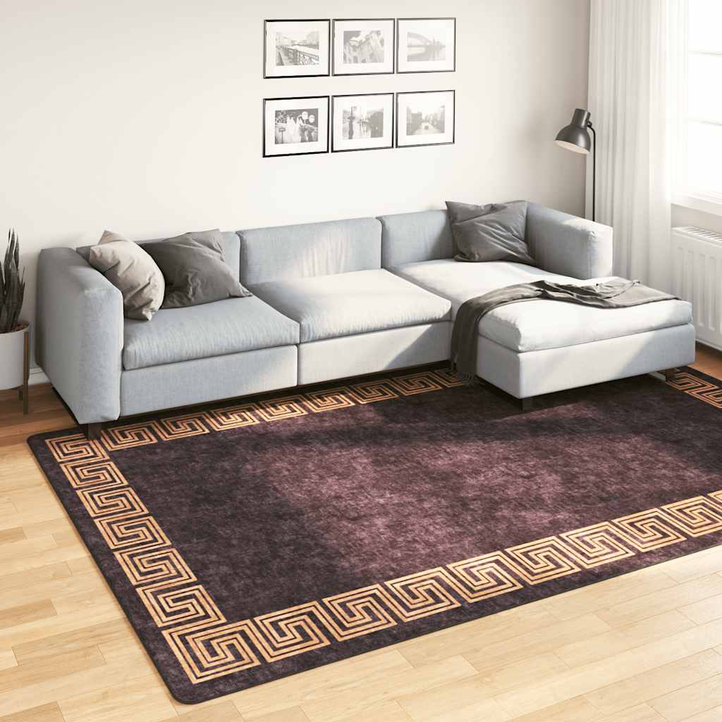 Vloerkleed wasbaar 190x300 cm zwart en goudkleurig