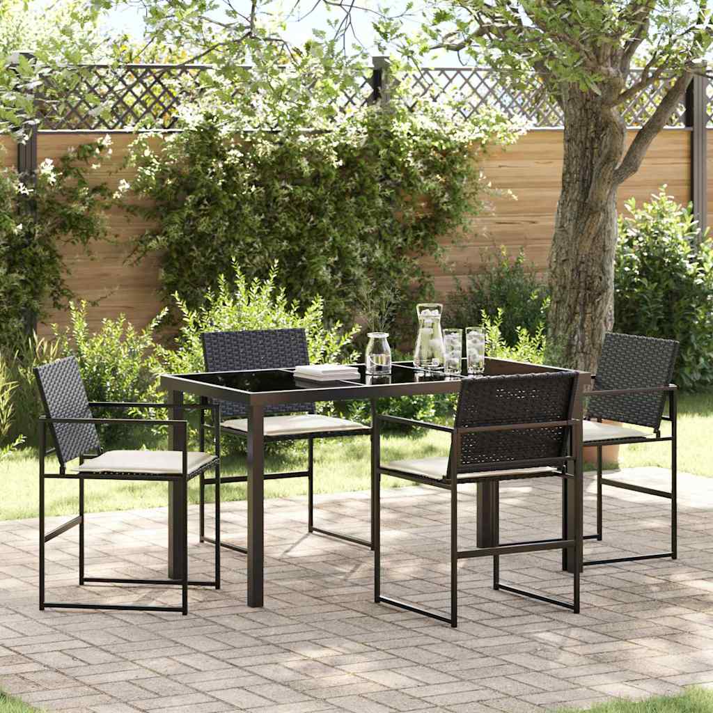 Tuin eettafelset met kussen 5 pcs Zwart en Crème poly rattan – afbeelding 1