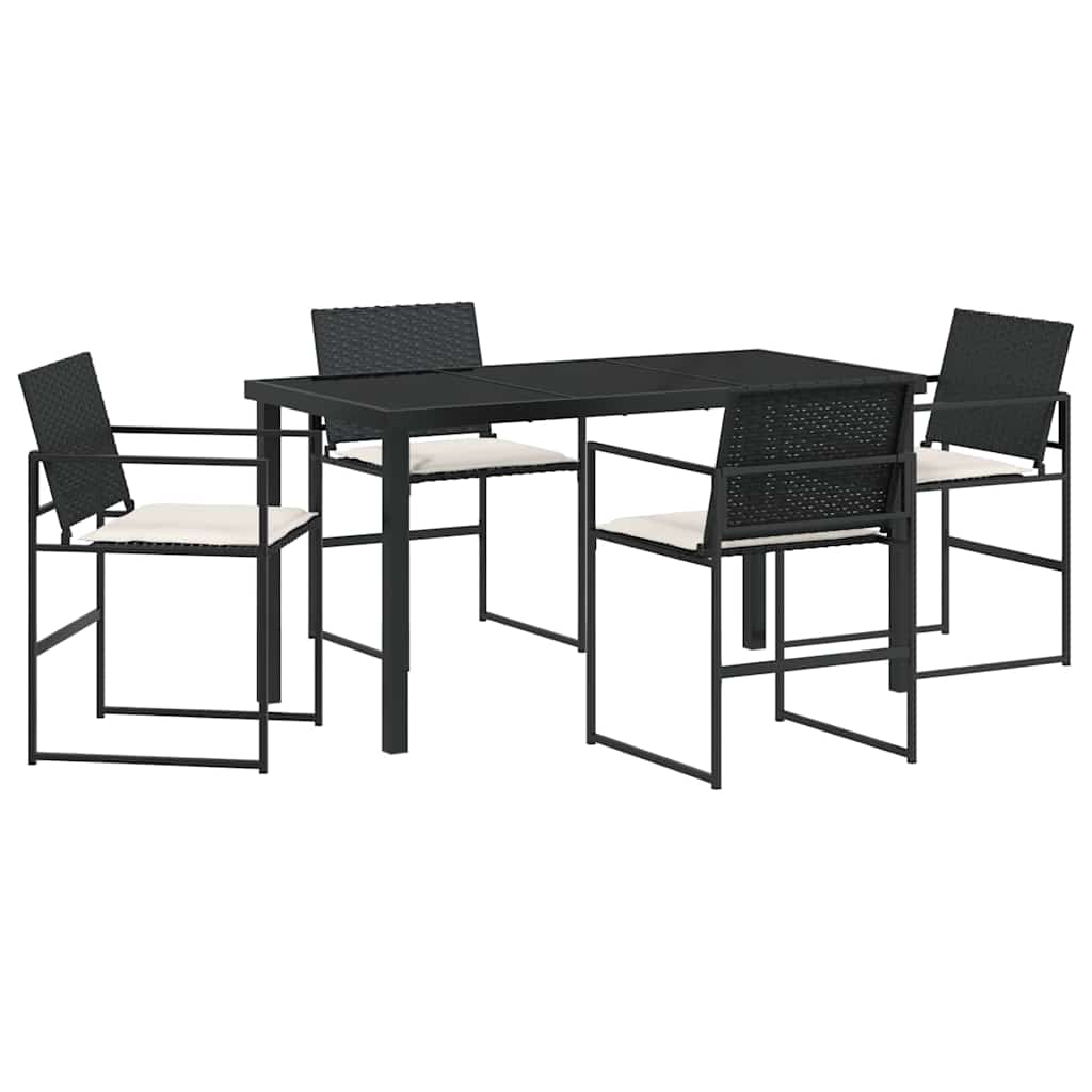 Tuin eettafelset met kussen 5 pcs Zwart en Crème poly rattan – afbeelding 2