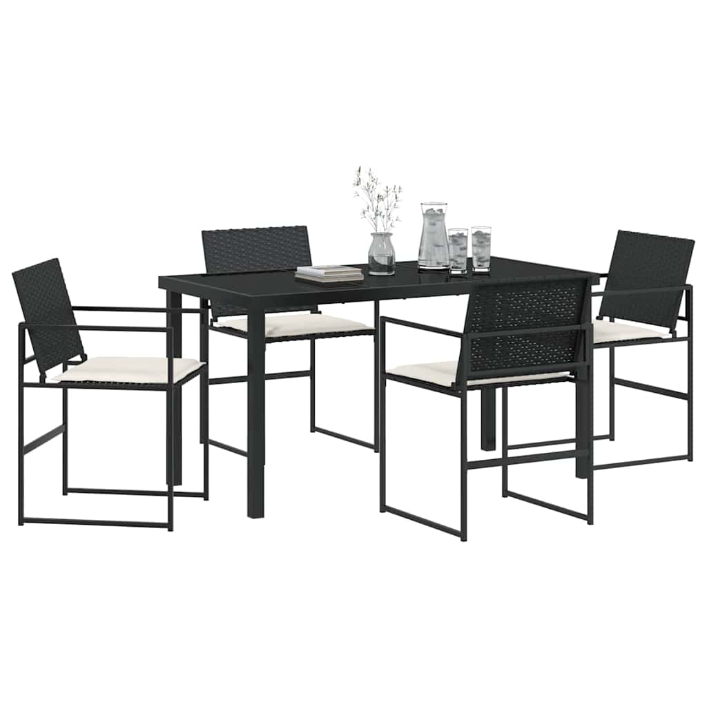 Tuin eettafelset met kussen 5 pcs Zwart en Crème poly rattan – afbeelding 3