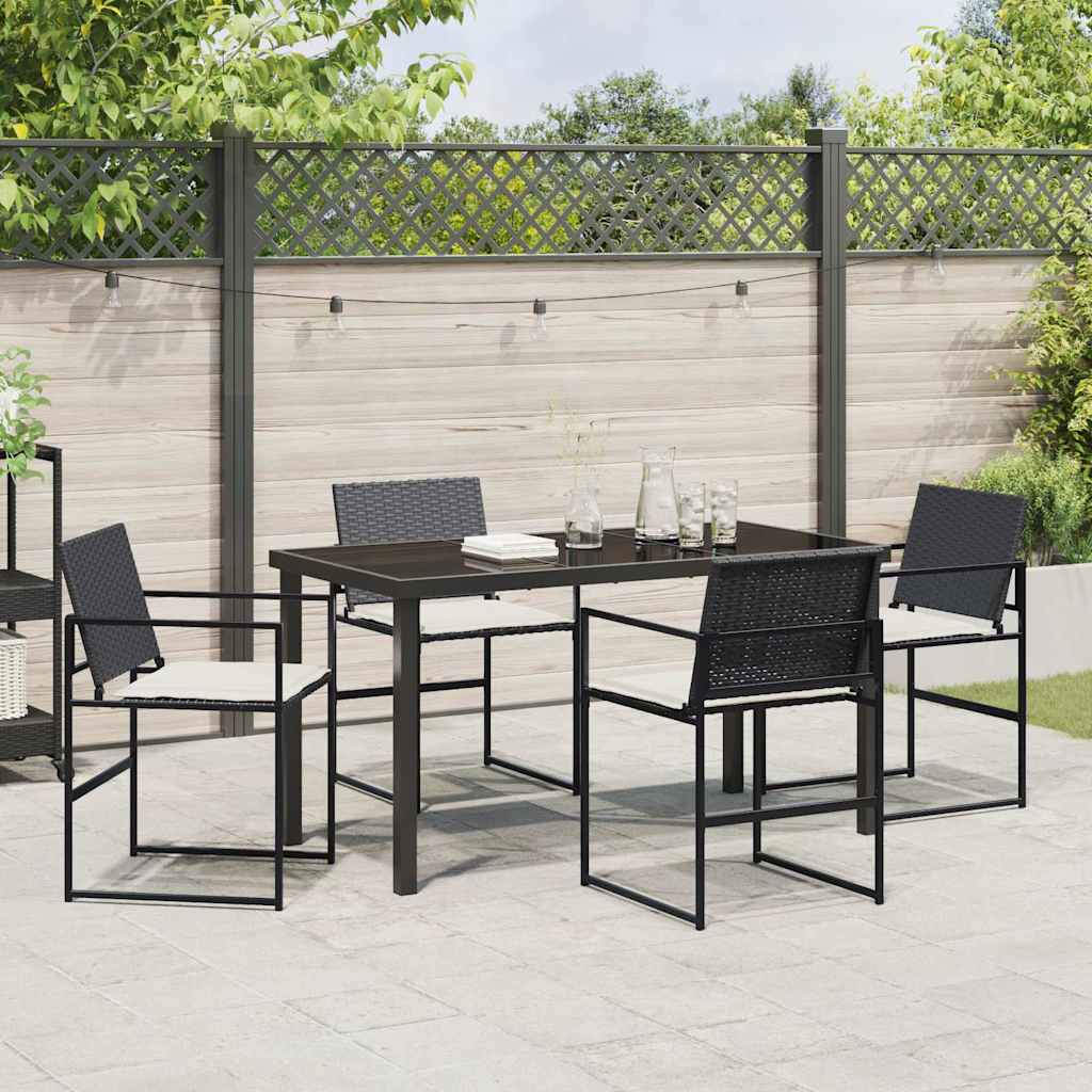 Tuin eettafelset met kussen 5 pcs Zwart en Crème poly rattan – afbeelding 4