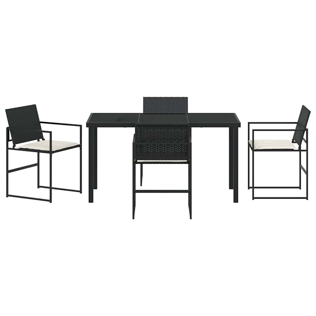 Tuin eettafelset met kussen 5 pcs Zwart en Crème poly rattan – afbeelding 7