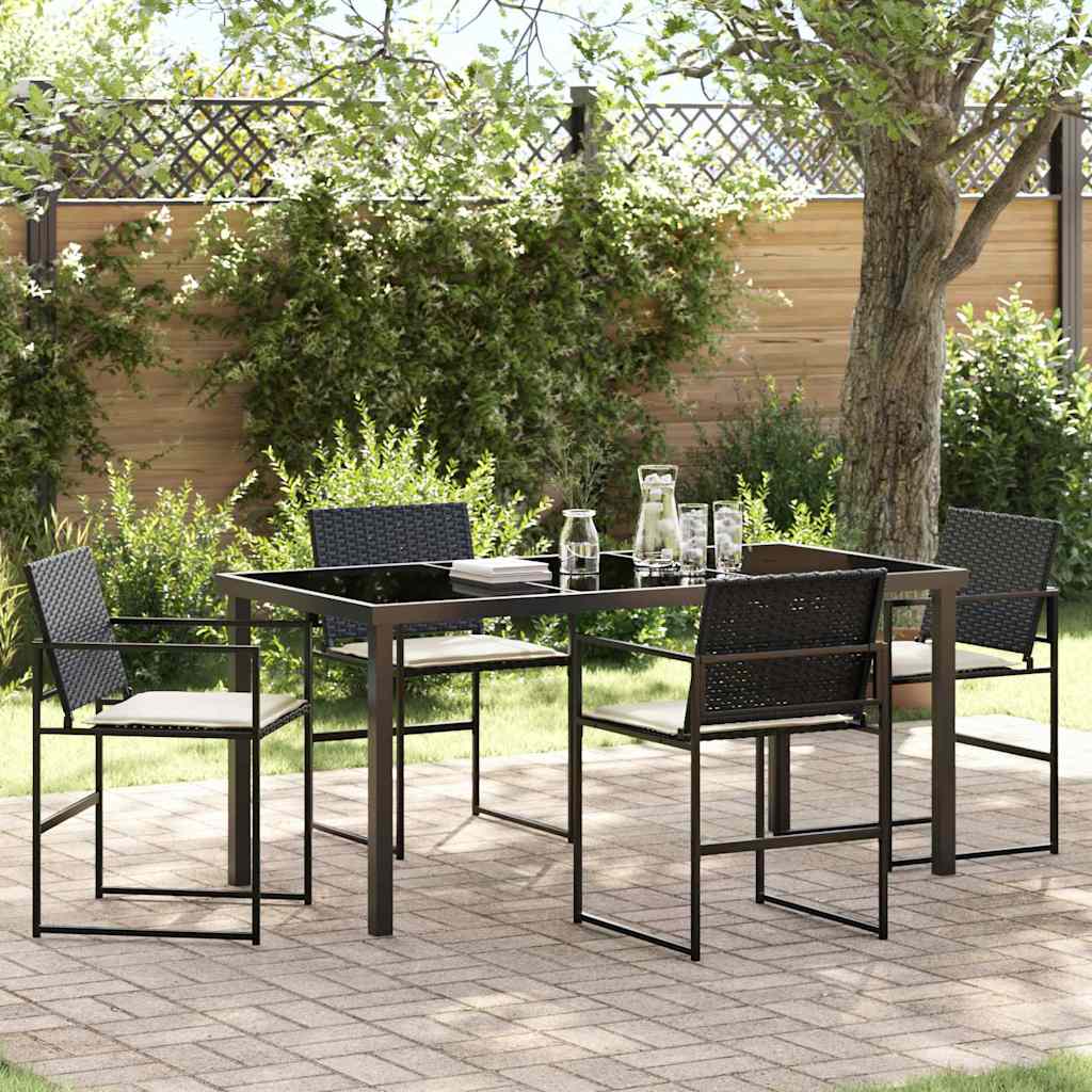 Tuin eettafelset met kussen 5 pcs Zwart en Crème poly rattan – afbeelding 1