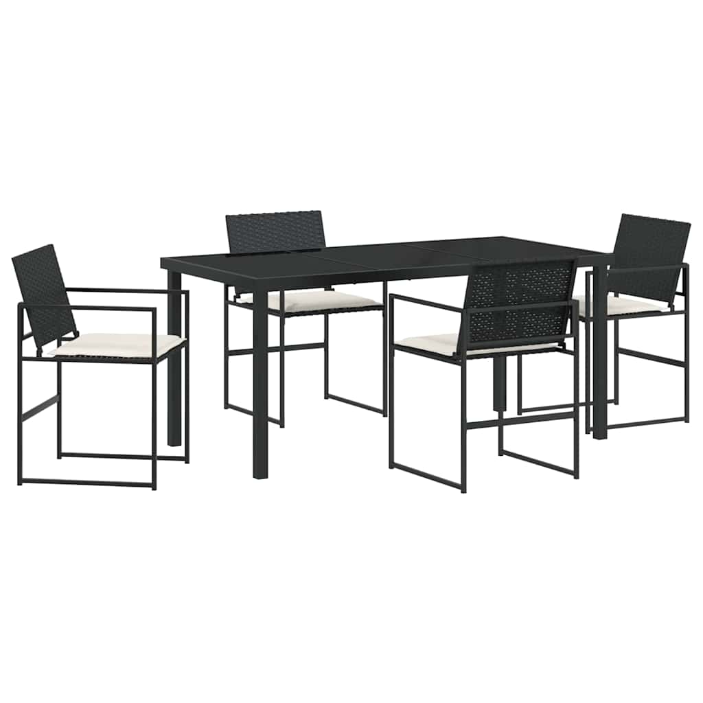Tuin eettafelset met kussen 5 pcs Zwart en Crème poly rattan – afbeelding 2