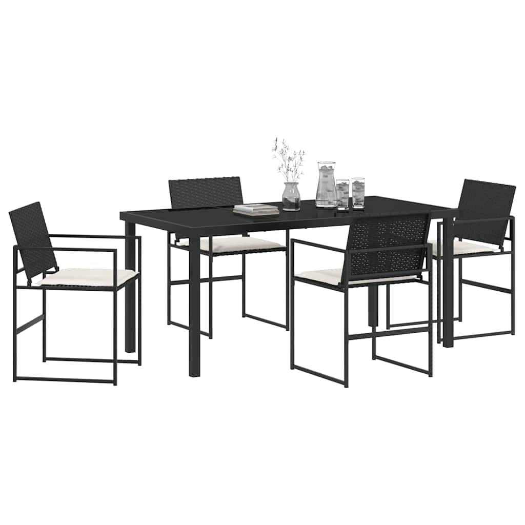 Tuin eettafelset met kussen 5 pcs Zwart en Crème poly rattan – afbeelding 3