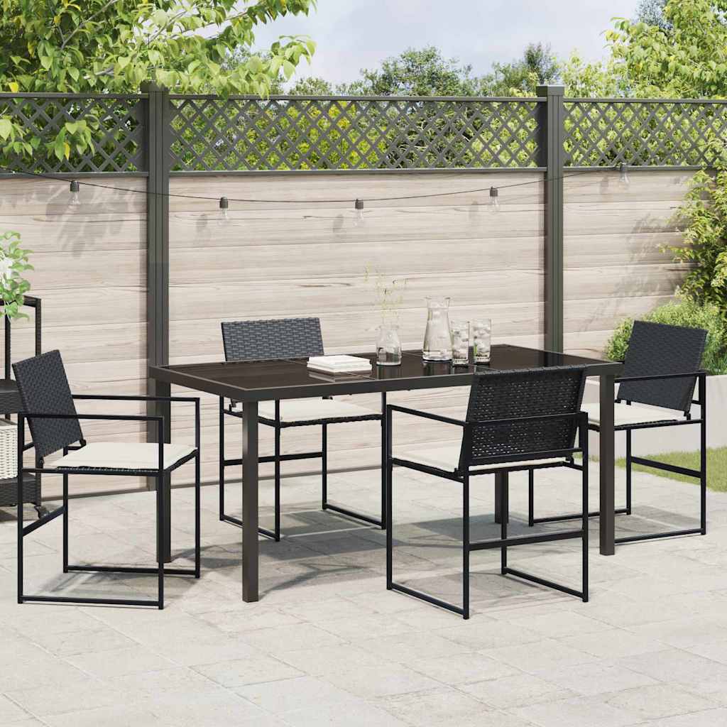 Tuin eettafelset met kussen 5 pcs Zwart en Crème poly rattan – afbeelding 4