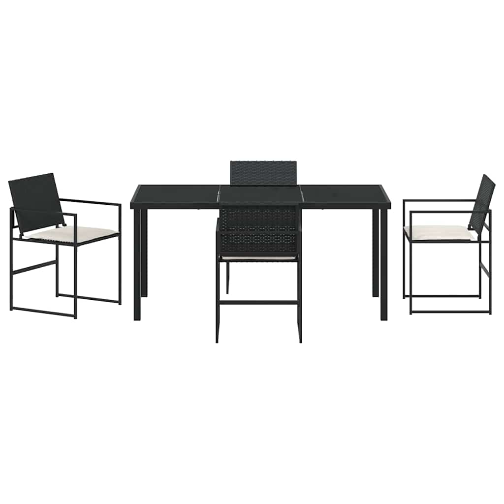 Tuin eettafelset met kussen 5 pcs Zwart en Crème poly rattan – afbeelding 7