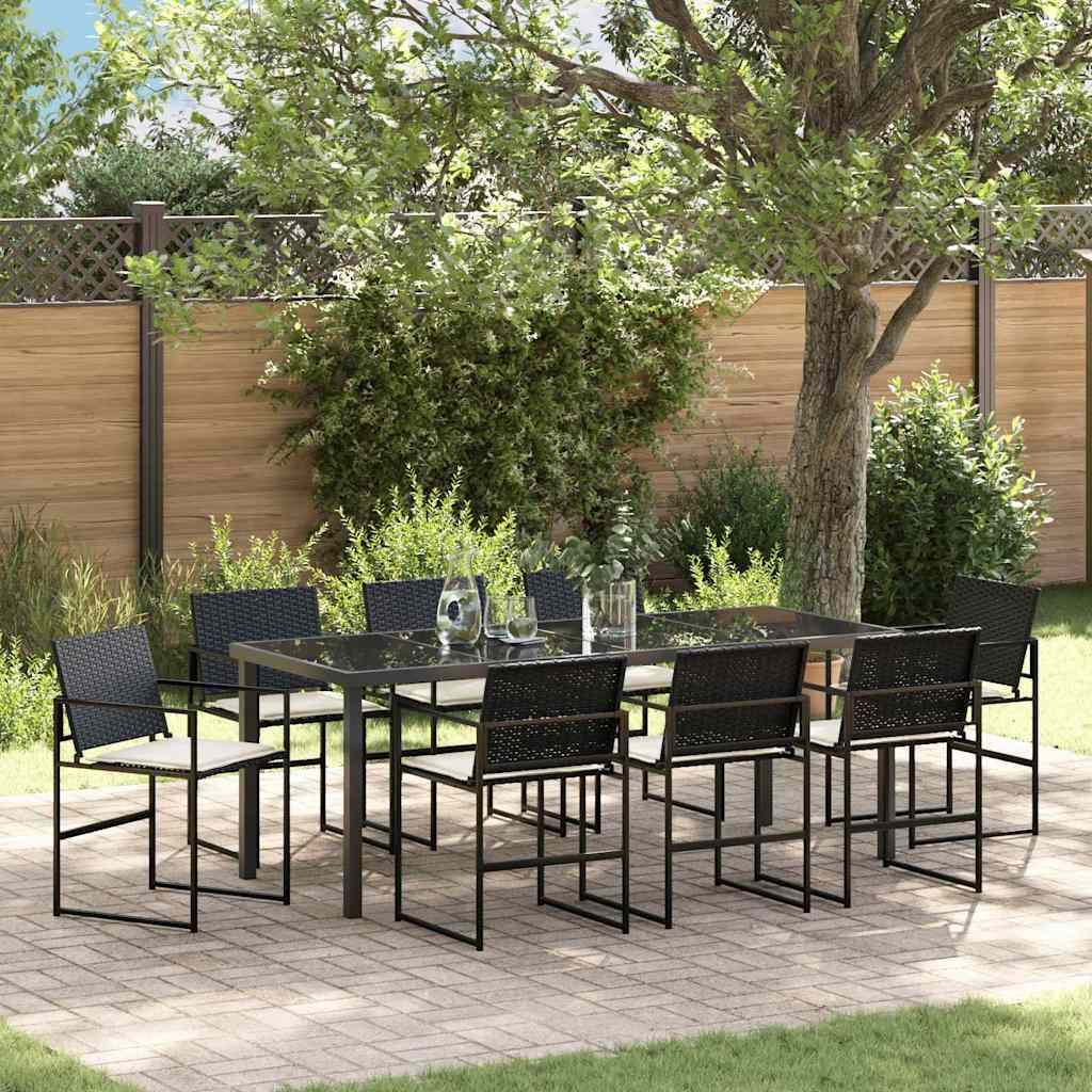 Tuin eettafelset met kussen 9 pcs Zwart en Crème poly rattan – afbeelding 1