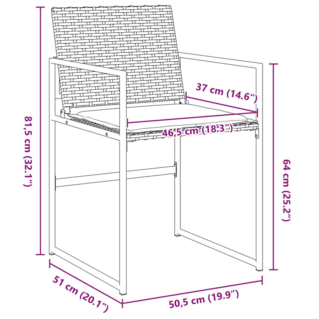 Tuin eettafelset met kussen 9 pcs Zwart en Crème poly rattan – afbeelding 10