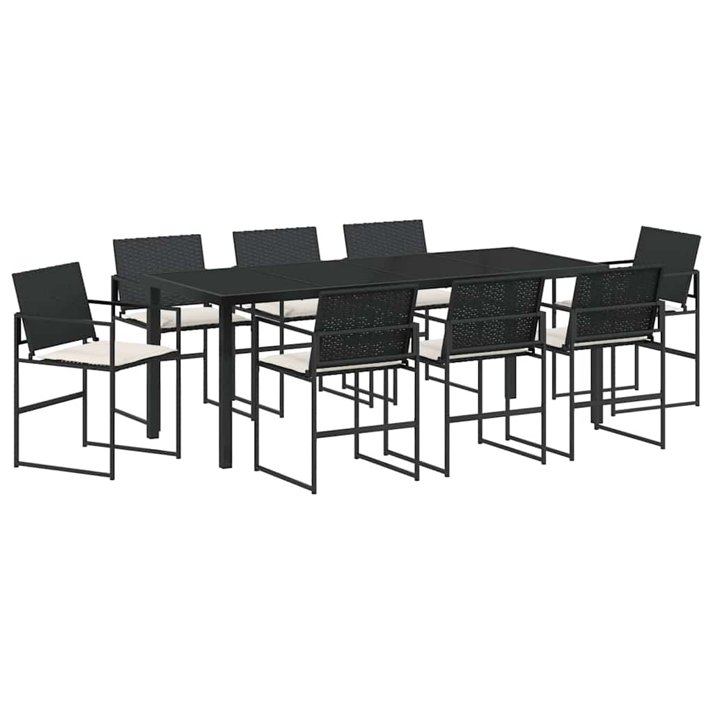Tuin eettafelset met kussen 9 pcs Zwart en Crème poly rattan – afbeelding 2