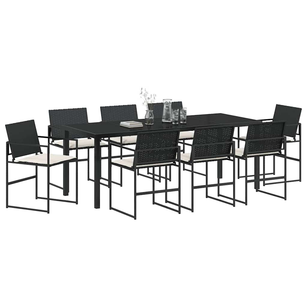 Tuin eettafelset met kussen 9 pcs Zwart en Crème poly rattan – afbeelding 3