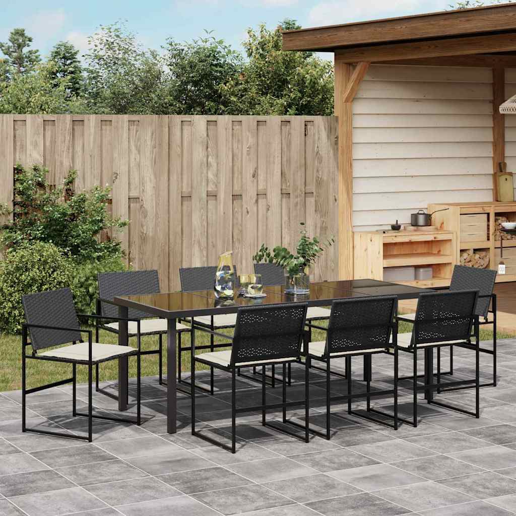 Tuin eettafelset met kussen 9 pcs Zwart en Crème poly rattan – afbeelding 4