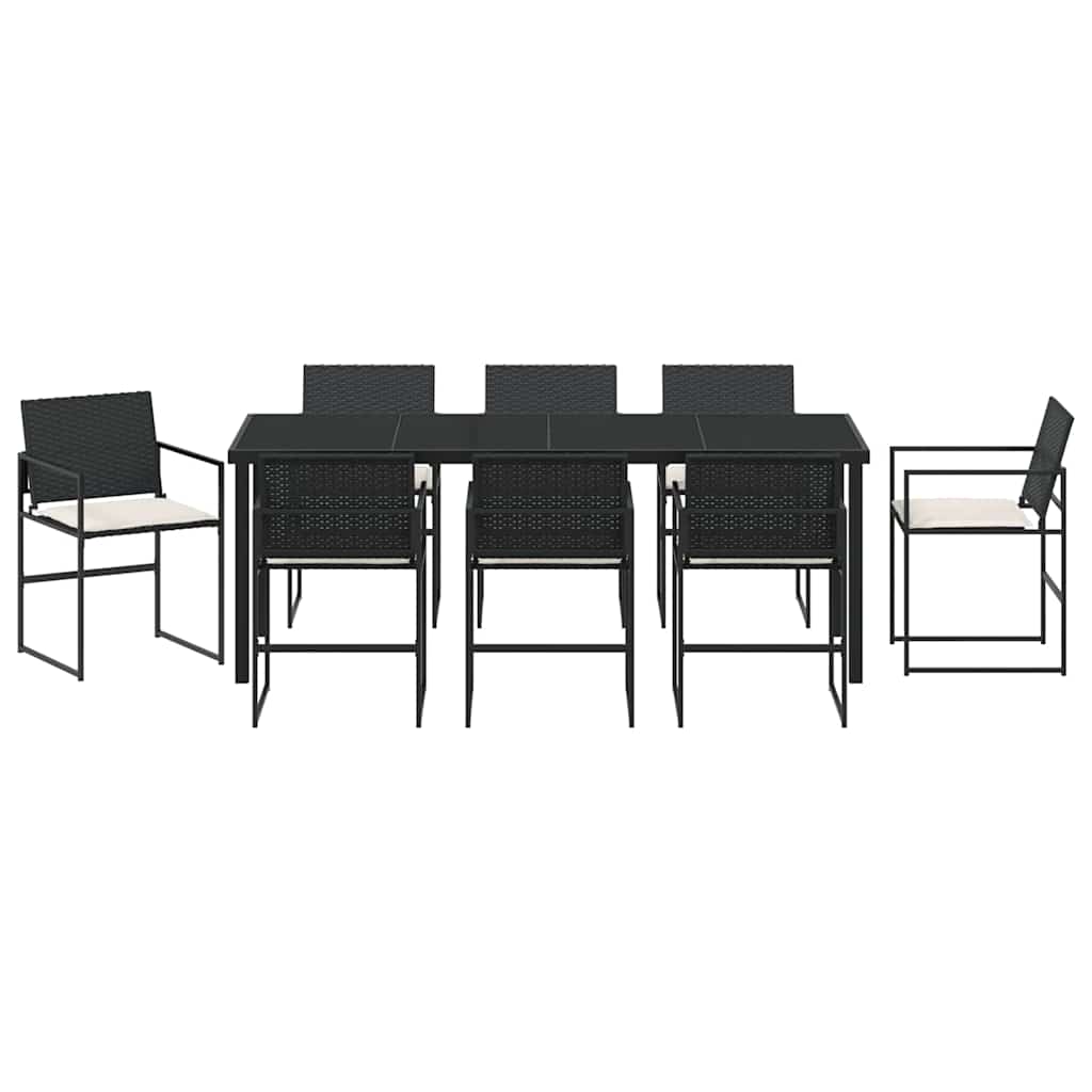 Tuin eettafelset met kussen 9 pcs Zwart en Crème poly rattan – afbeelding 7