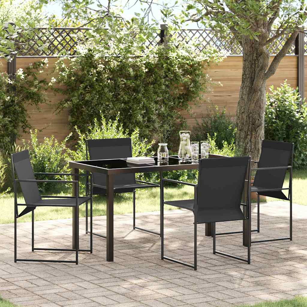 Tuin eettafelset 5 pcs Zwart Textilene en staal – afbeelding 1