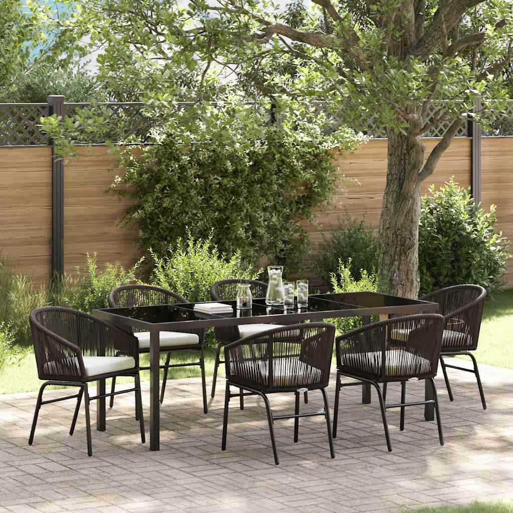 Tuin eettafelset 7 pcs Bruin Gepoedercoat staal – afbeelding 1
