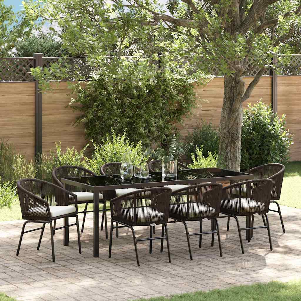 Tuin eettafelset 9 pcs Bruin Gepoedercoat staal – afbeelding 1
