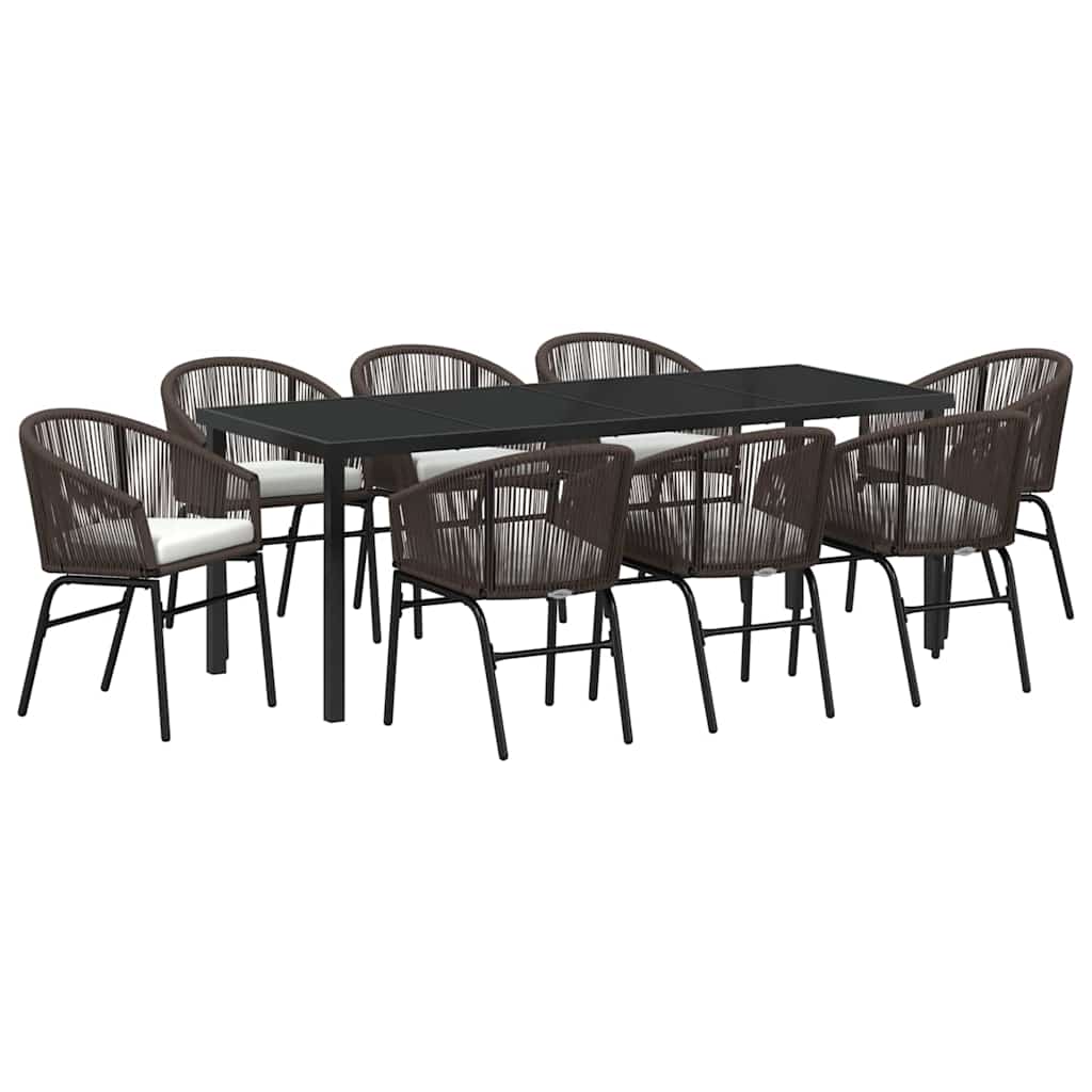 Tuin eettafelset 9 pcs Bruin Gepoedercoat staal – afbeelding 2