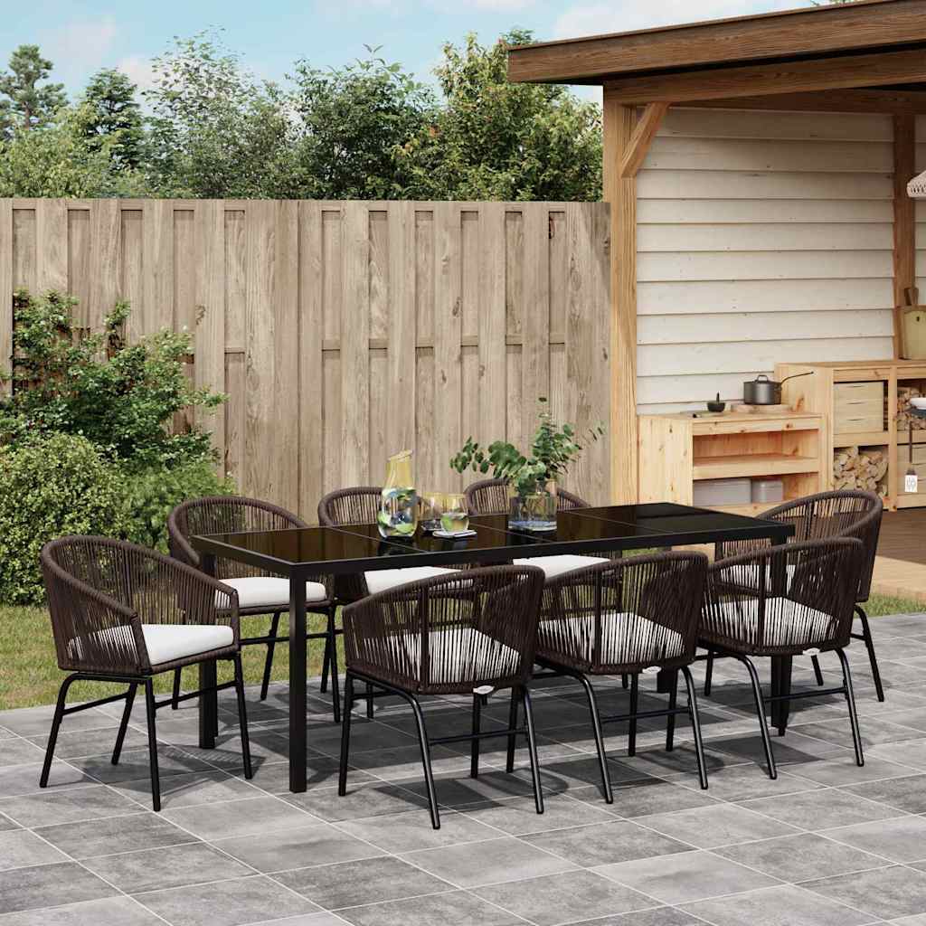 Tuin eettafelset 9 pcs Bruin Gepoedercoat staal – afbeelding 4