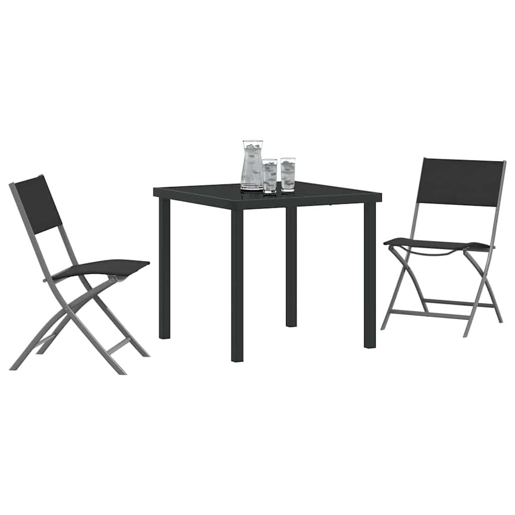 Tuin eettafelset 3 pcs Zwart Gepoedercoat staal – afbeelding 3