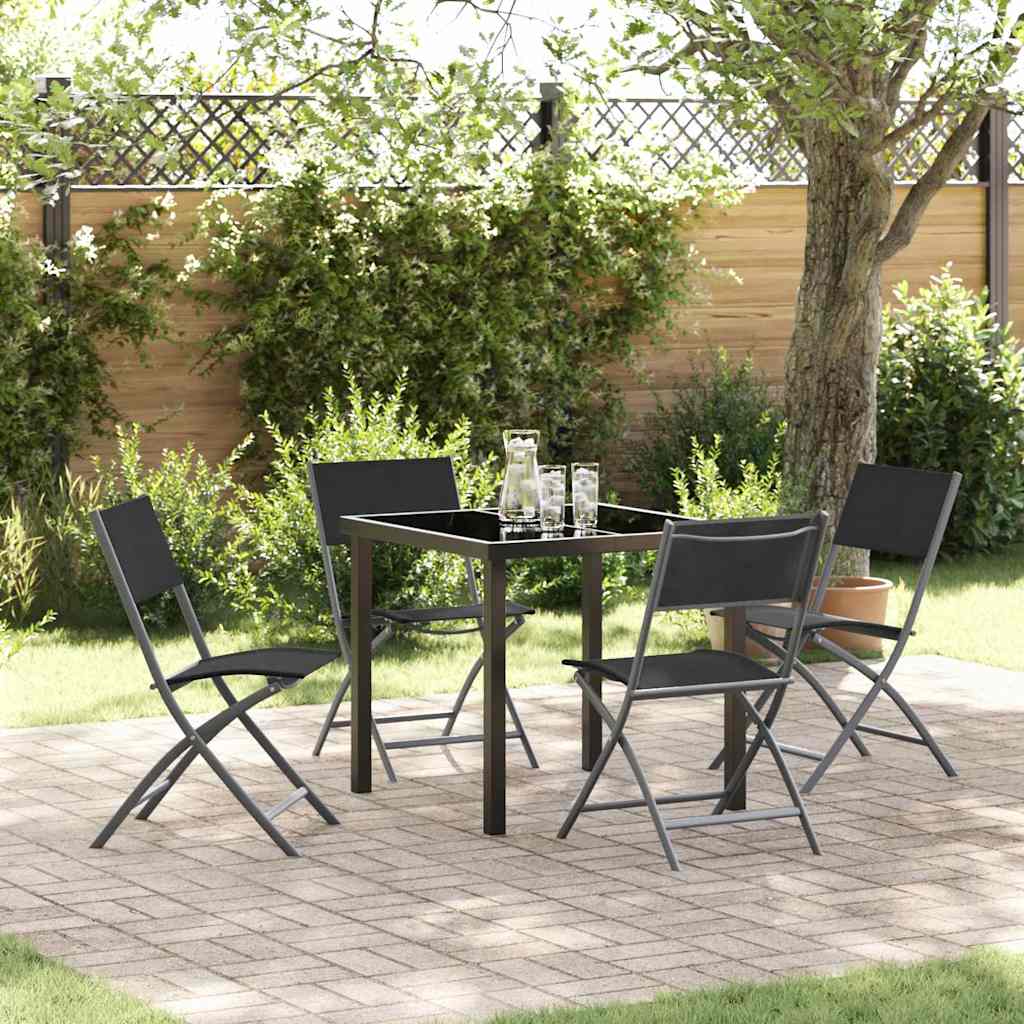 Tuin eettafelset 5 pcs Zwart Gepoedercoat staal – afbeelding 1