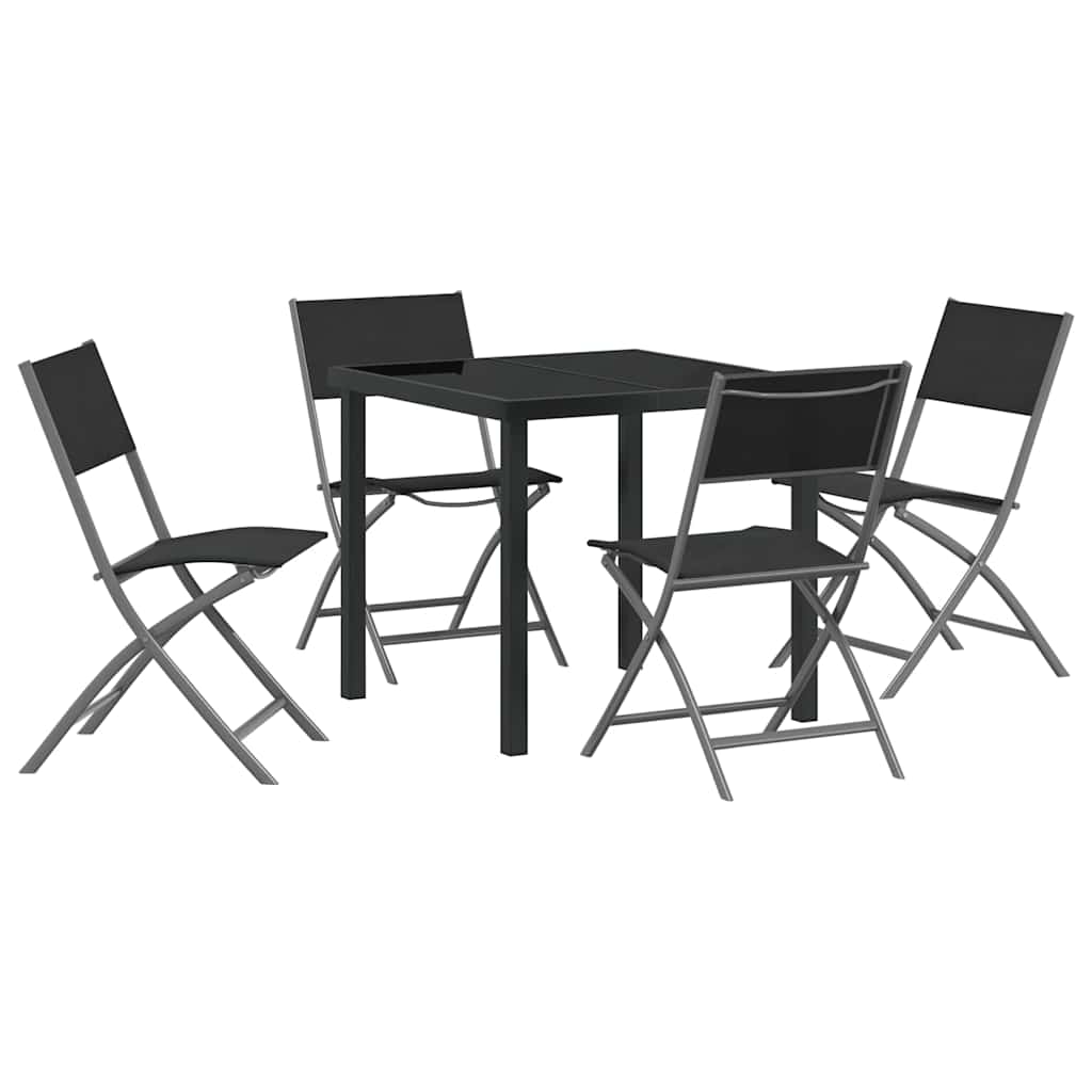 Tuin eettafelset 5 pcs Zwart Gepoedercoat staal – afbeelding 2