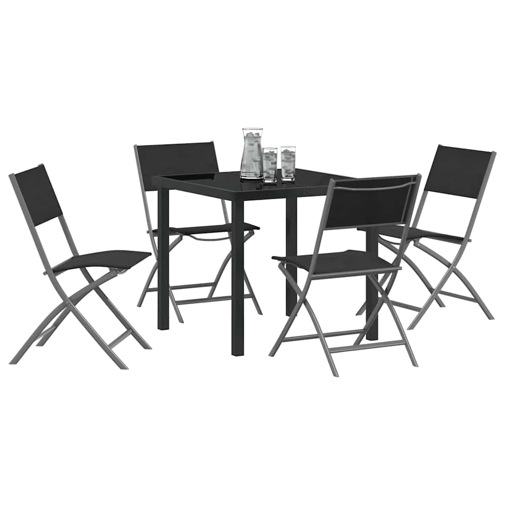 Tuin eettafelset 5 pcs Zwart Gepoedercoat staal – afbeelding 3