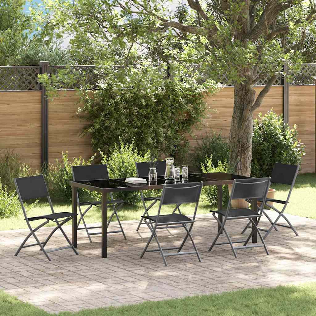 Tuin eettafelset 7 pcs Zwart Gepoedercoat staal – afbeelding 1