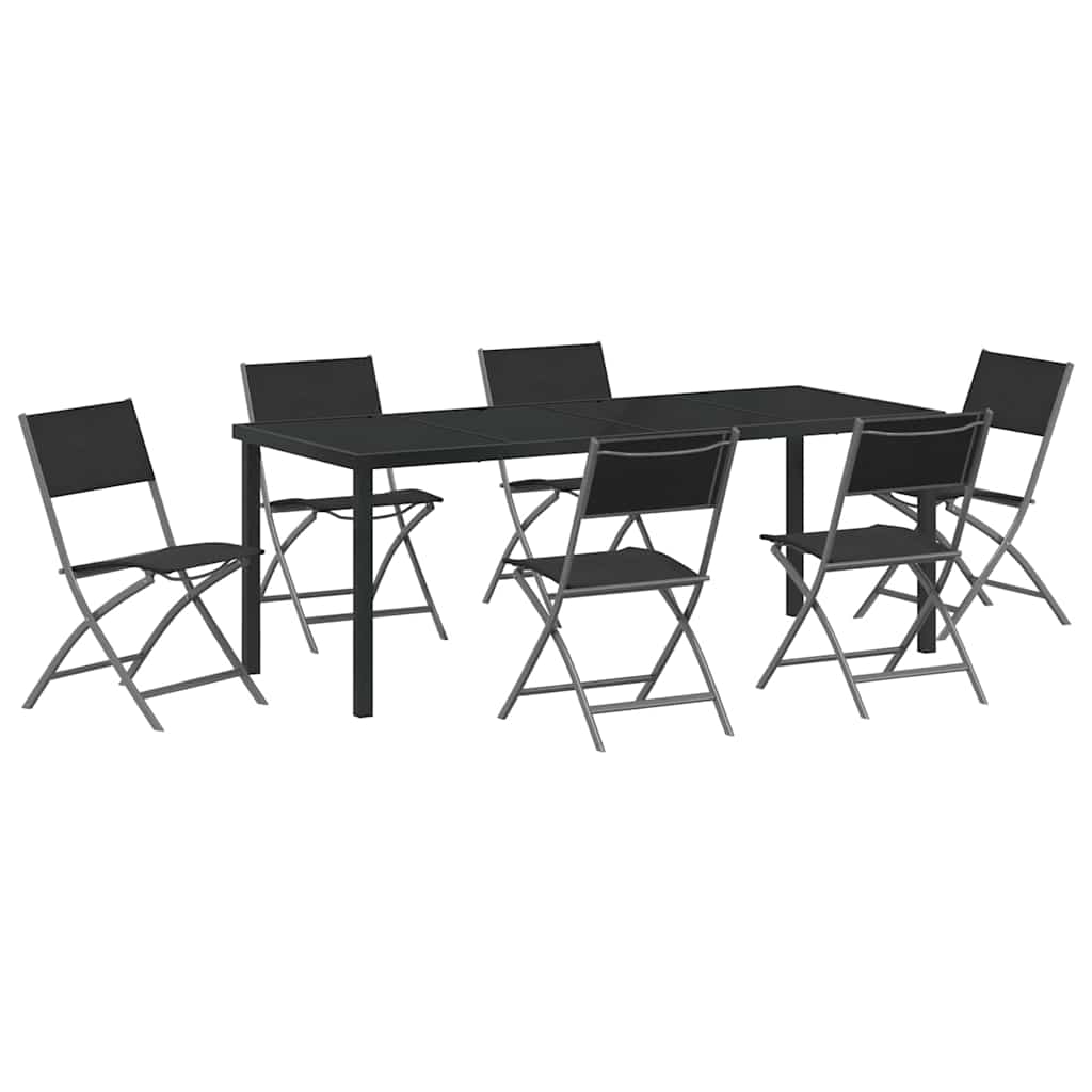 Tuin eettafelset 7 pcs Zwart Gepoedercoat staal – afbeelding 2