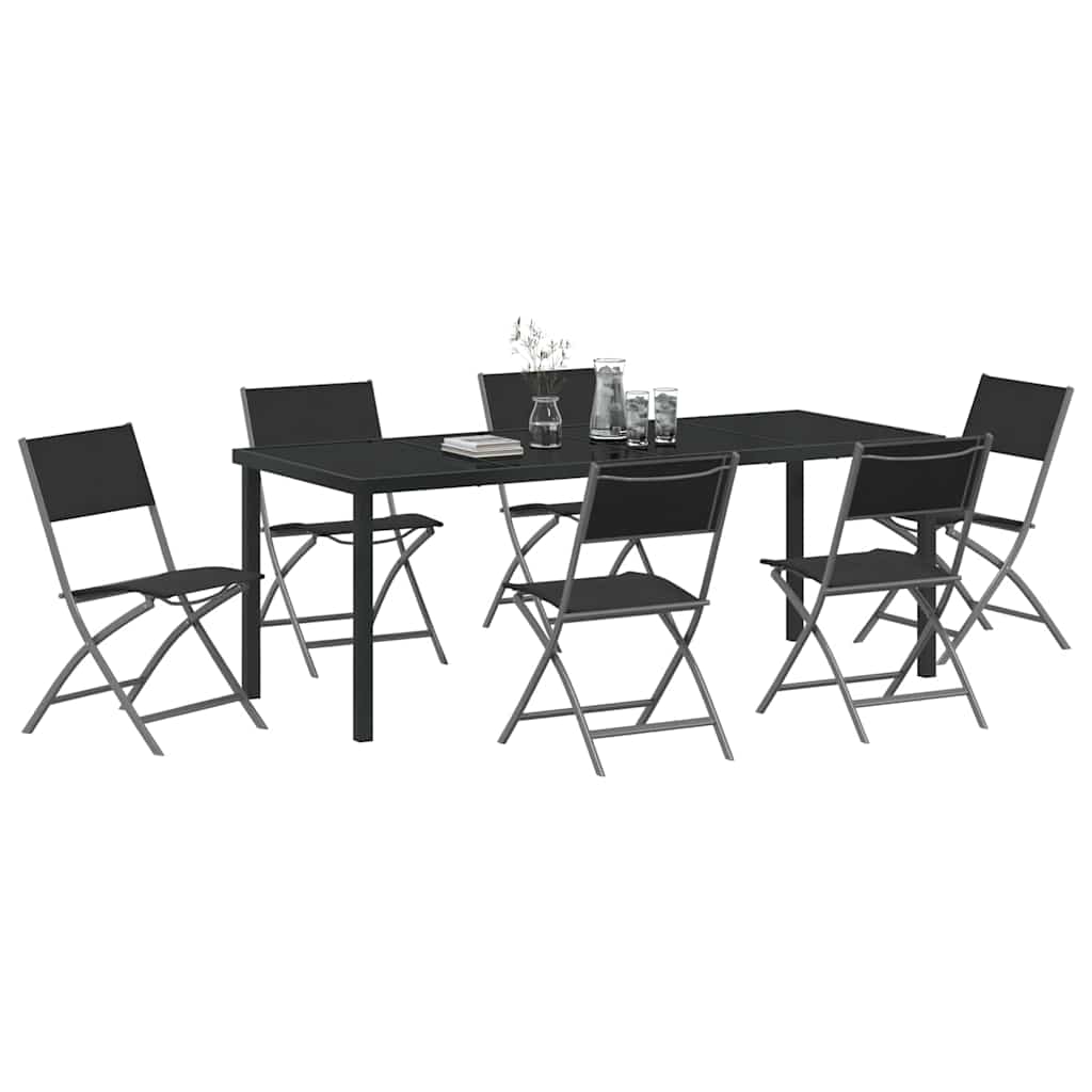Tuin eettafelset 7 pcs Zwart Gepoedercoat staal – afbeelding 3