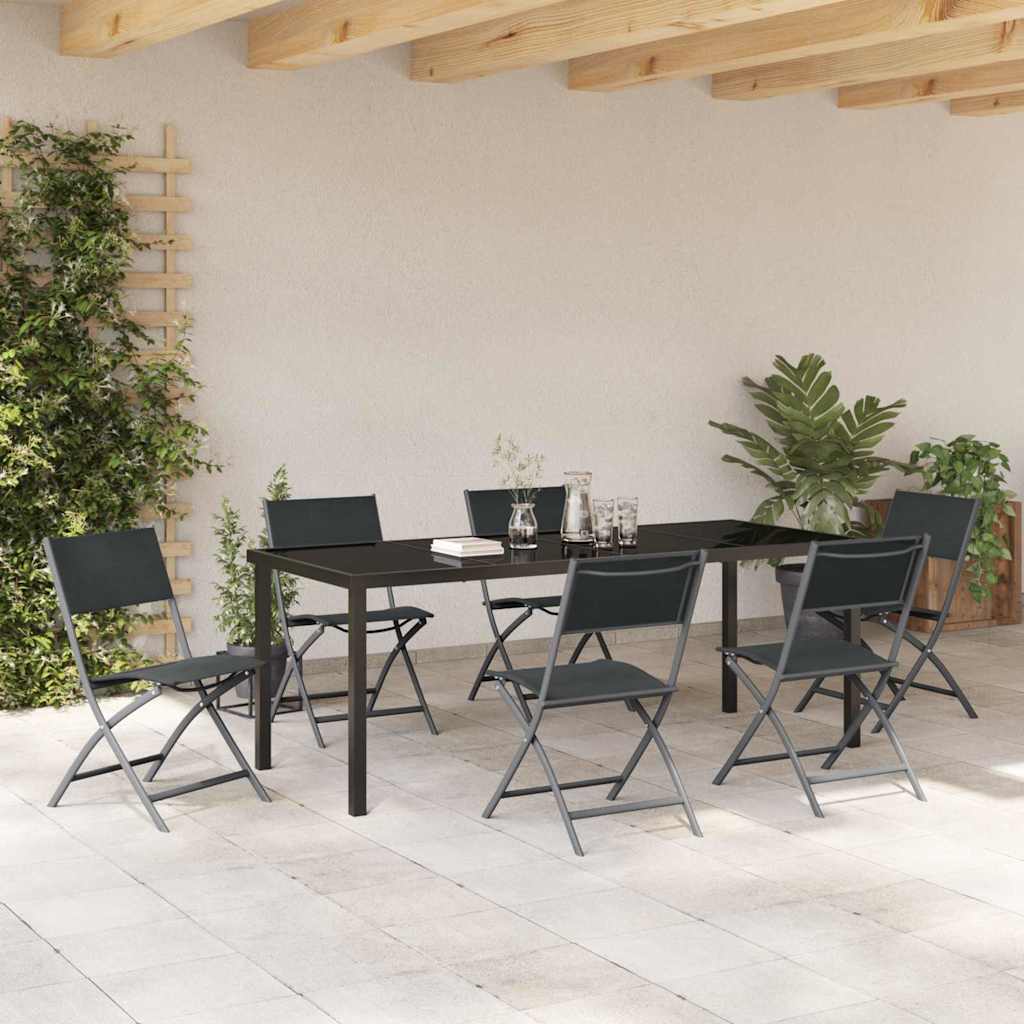 Tuin eettafelset 7 pcs Zwart Gepoedercoat staal – afbeelding 4