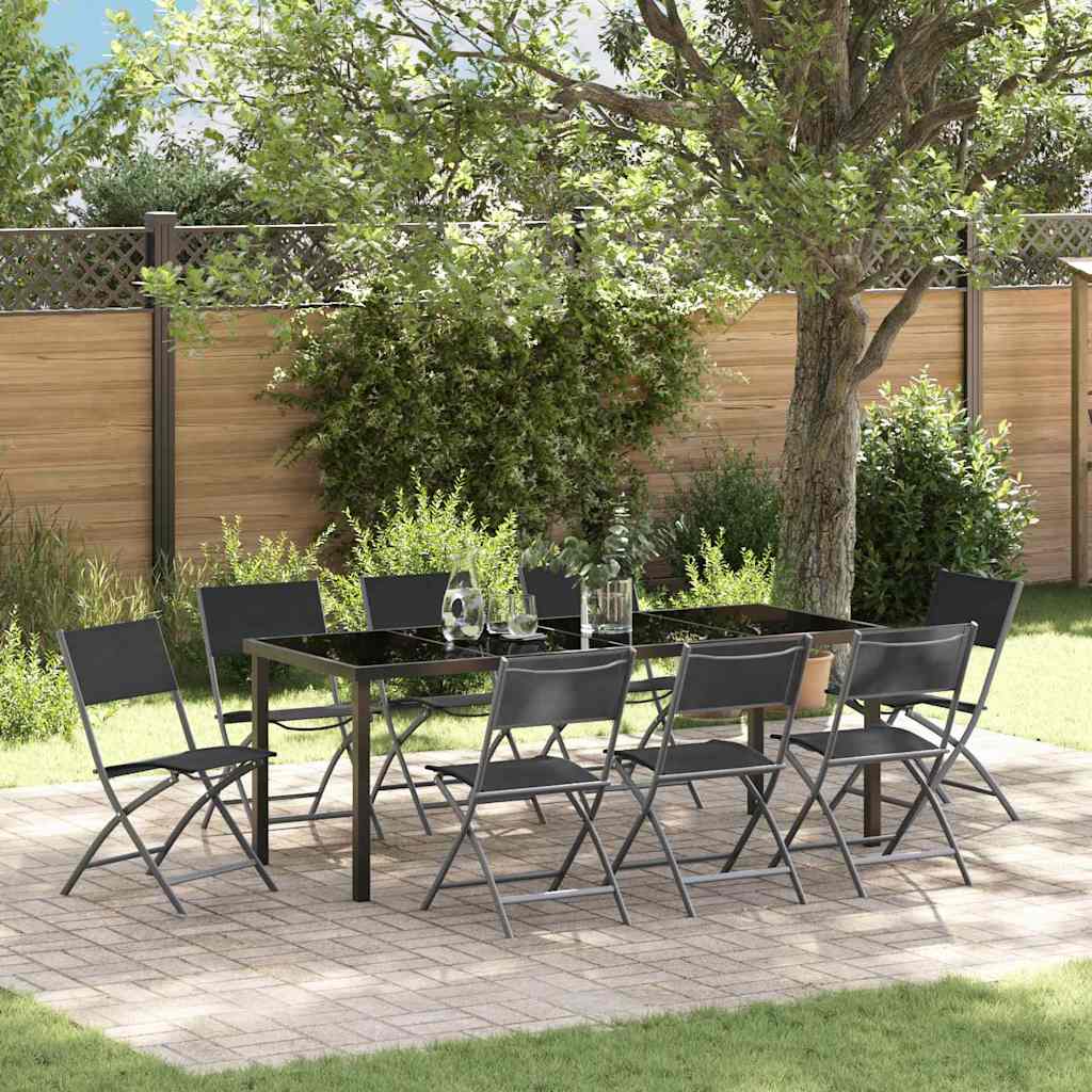 Tuin eettafelset 9 pcs Zwart Gepoedercoat staal – afbeelding 1